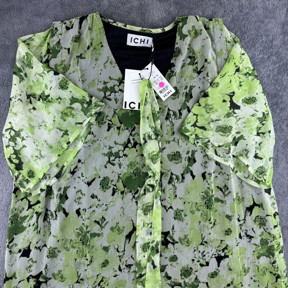 ICHI Kaftan Maxi Dress Womens 34 Green Willow Bough IHKANUI DR Chiffon Floral